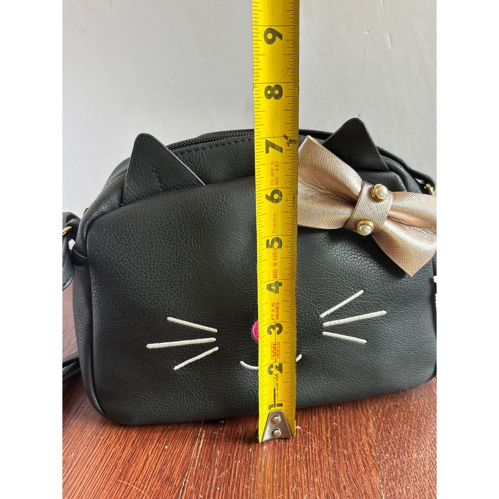 Chateau Black Cat Face Crossbody Bag Rose Gold Bow Pearl Novelty Purse NWT - Picture 4 of 7